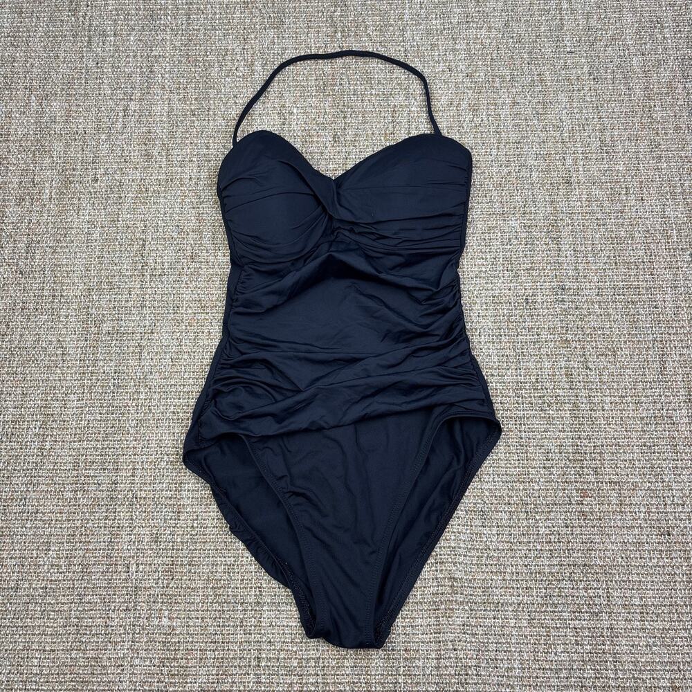 🖤 La Blanca Black Halter One Piece Swimsuit | Size 8 | Ruched | Underwire